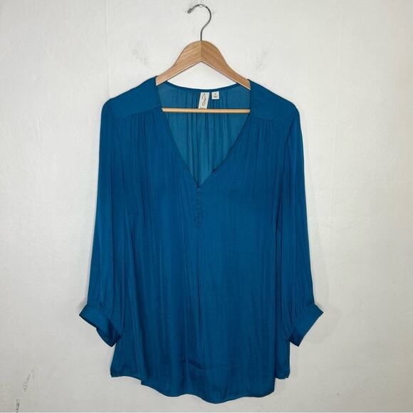 Joie V Neck Blue Turquoise Polyester Blouse Size 1X - Picture 1 of 12